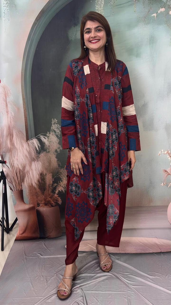 Ajrakh Block Print 3-Piece Co-ord Set