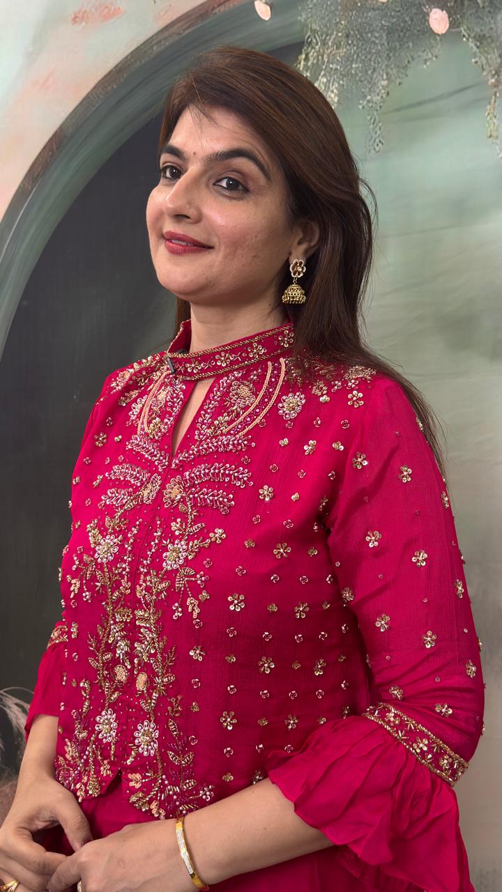 Rani Pink Pure Chinon Indo-Western Set
