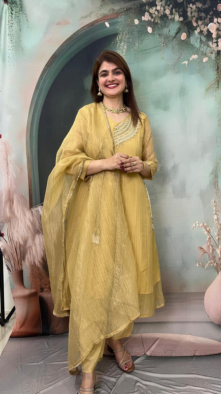 Gold Detailed Work 3-Piece Suit Set