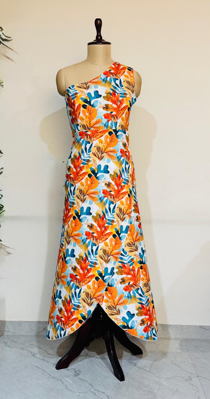 Tropical Sunset One-Shoulder Dress