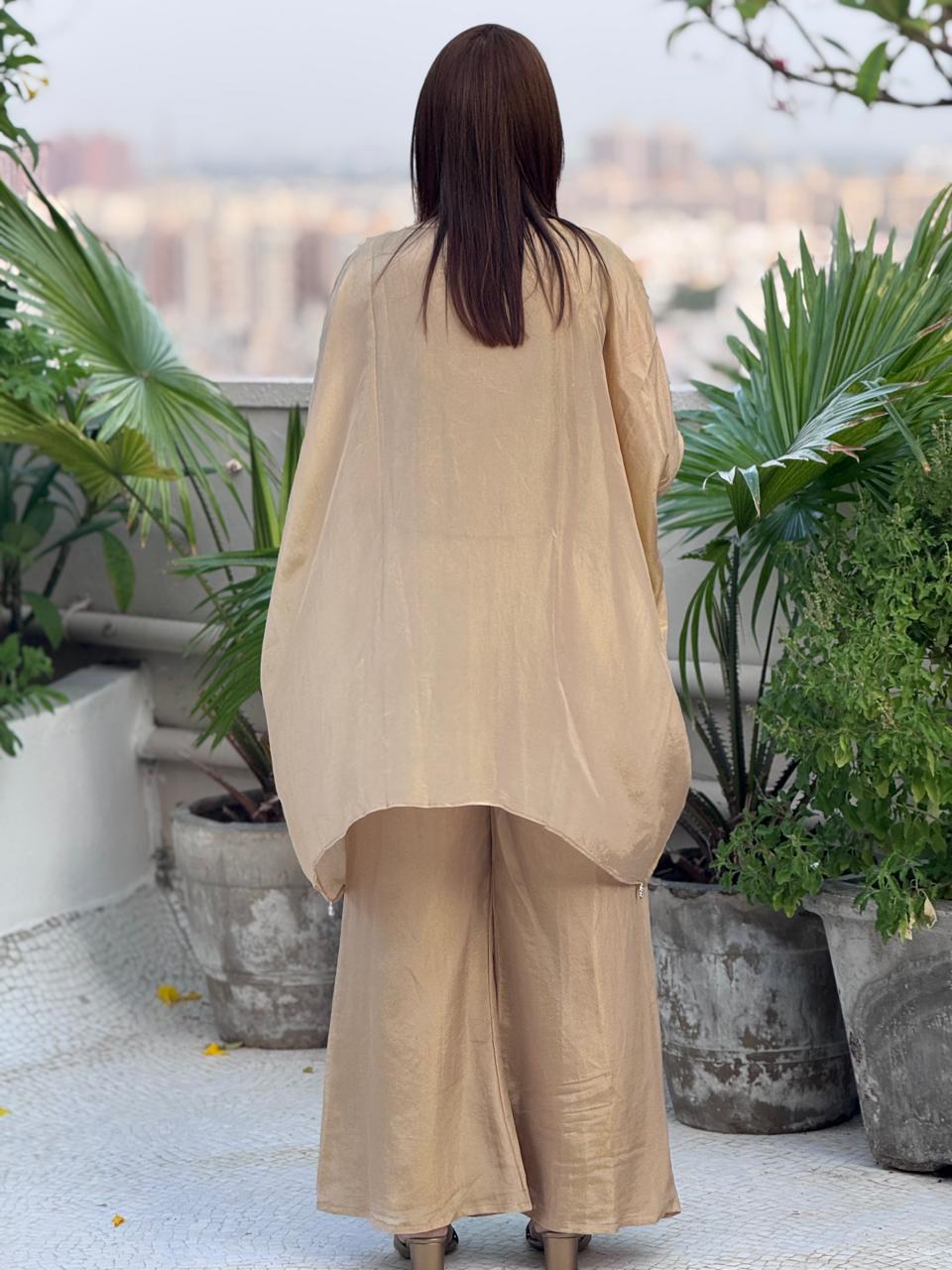 Beige Embroidered Kaftan with plazo