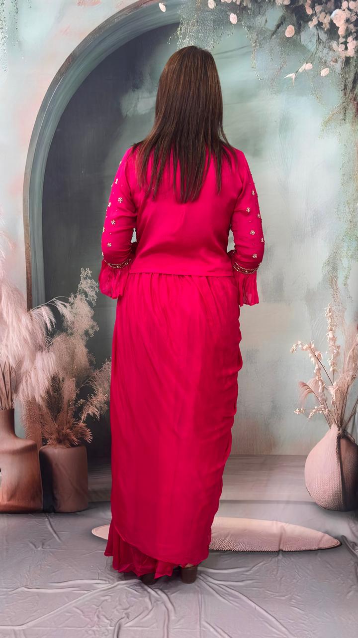 Rani Pink Pure Chinon Indo-Western Set