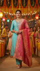 Sky Blue Kurti With Pant And Banarsi dupatta