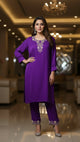 Purple Embroidered Kurti Set