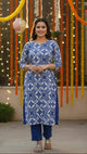 Blue And White Kurta Set With Blue Palazzo Pant