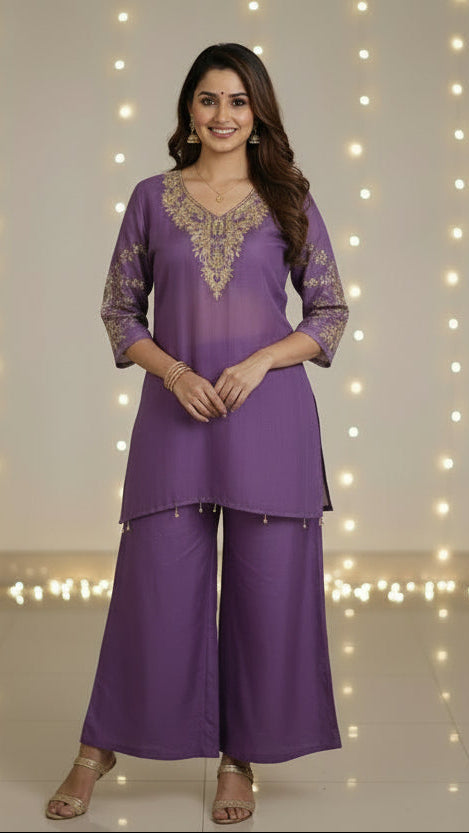 Purple Ethnic Kurta And Salwar Suit Set