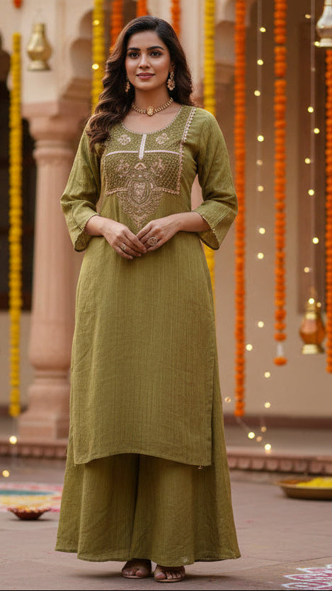 Olive Green Ethnic Co-ord Set