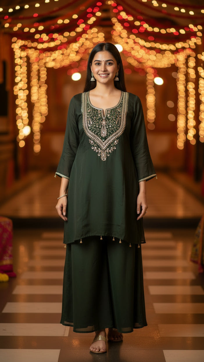 Embroidered Kurta And Parallel Pants Set