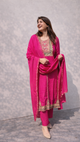 Rani Pink Hand Embroidered Straight Kurti Set