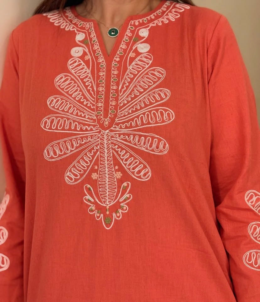 Peach Embroidered Farsi Salwar Co-ord Set