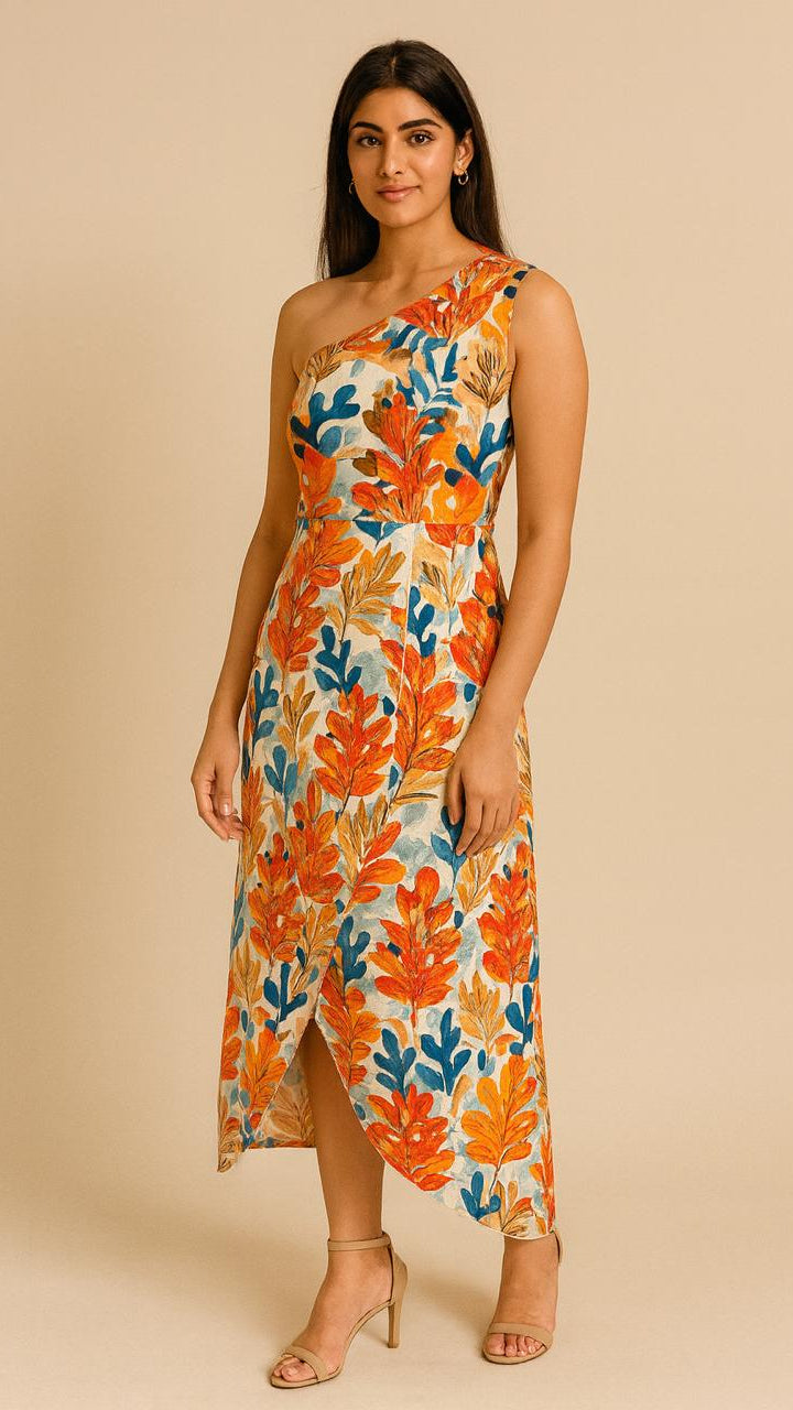 Tropical Sunset One-Shoulder Dress