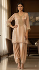 Short Kurti With Farsi Salwar In Orgaza Tissue In Peach Colour