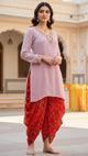 Pink Kurti With Red Dhoti Set