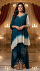 Blue and Beige Silk Kaftan Set With Hand Embroidery And tie-dye Shading