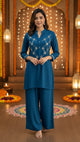 Teal Blue Kurta And Pant Co-ord Set