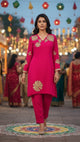 Pure Crepe Pink Kurti Pant Set