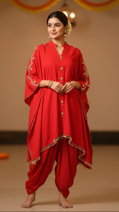 Red Kaftan With Dhoti Pant