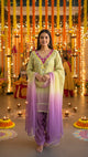 Lime Green And Purple Short Kurti With Farsi Salwar And Dupatta