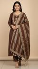 Brown Embroidered Kurta Suit Set With a Dupatta