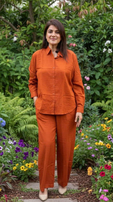 Rust Cotton + Linen Mixed Co-ord Set