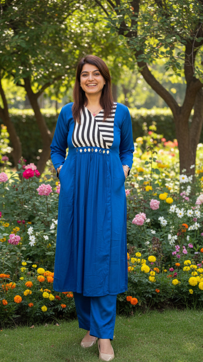 Gajji Silk Mirror Work Kurti With Pant