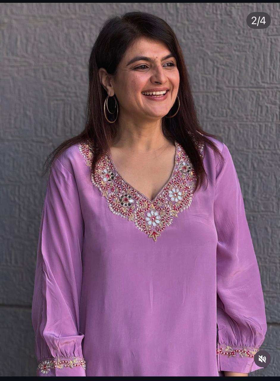 Purple Organza Kurti With Dhoti Set