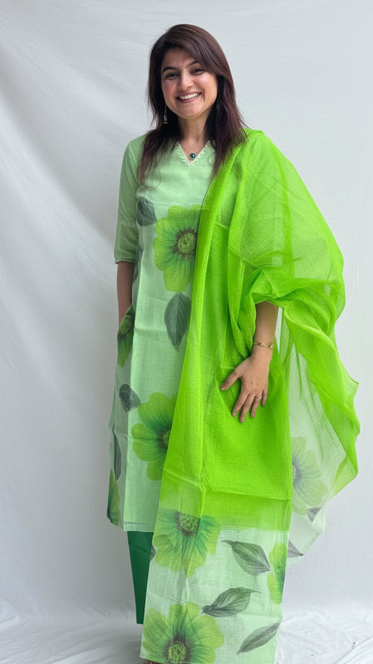Parrot Green Kurti Pant Set