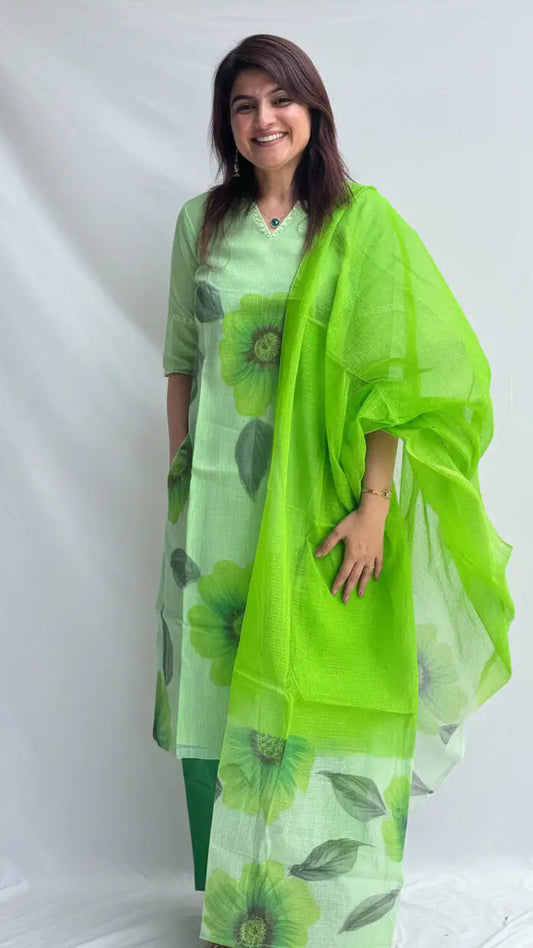 Parrot Green Kurti Pant Set