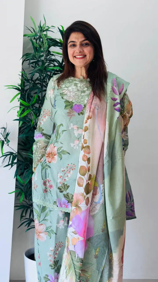 Floral Short Kurti With Farsi Salwar
