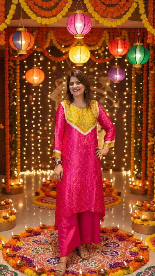 Bandhani Gajji Kurti Pant Set