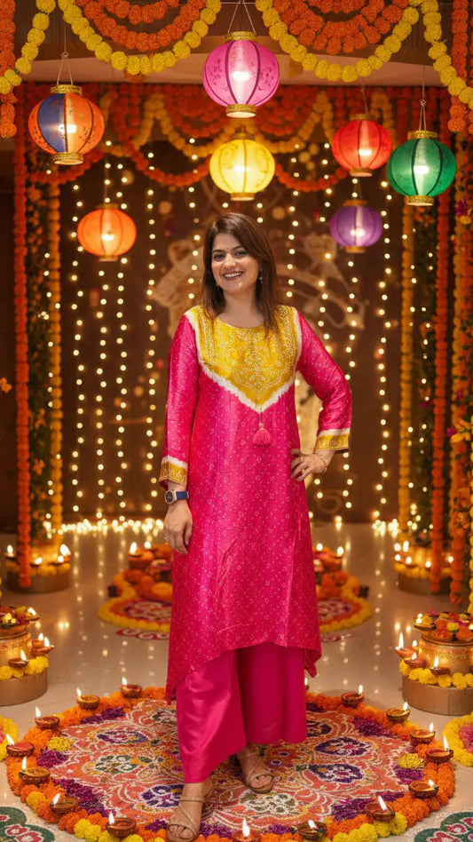 Bandhani Gajji Kurti Pant Set