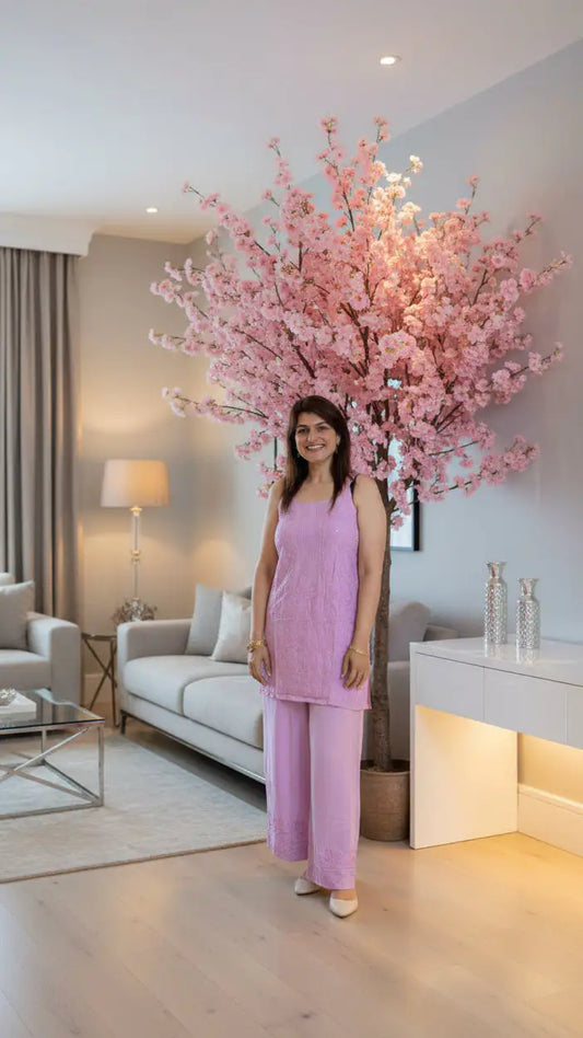 Short Lucknowi Pink Palazzo Set