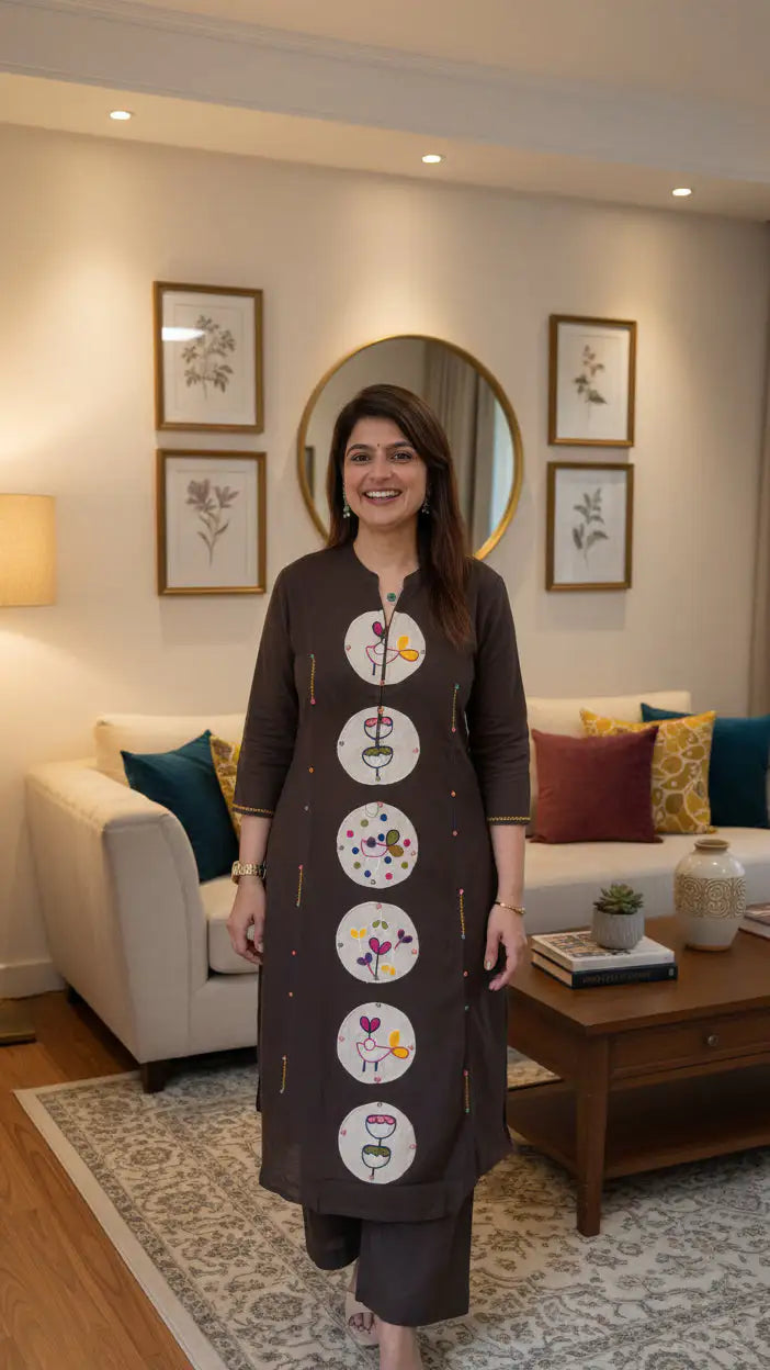Brown Pure Cotton Co-ord Set
