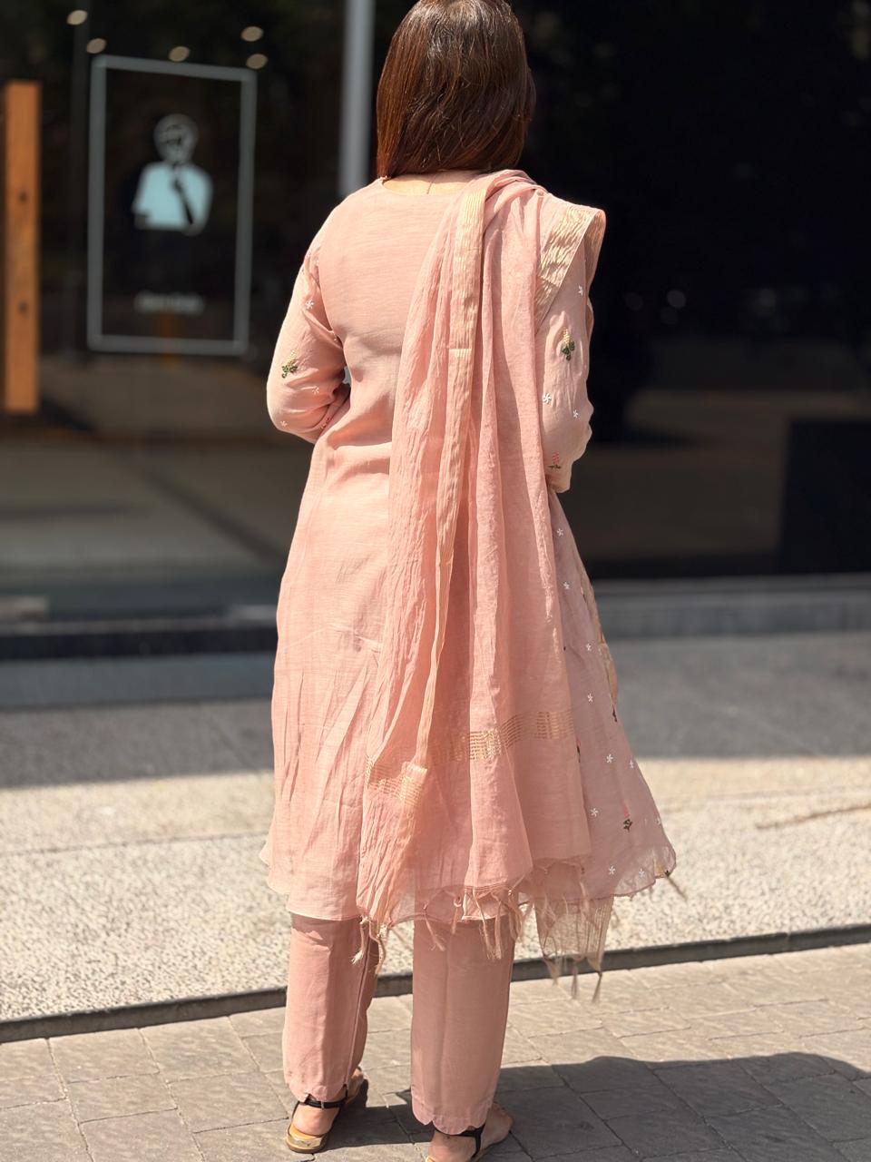 Blush Pink Mul Chanderi Suit Set