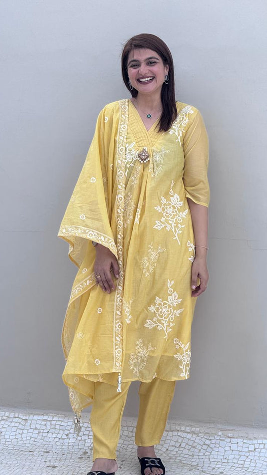 Yellow Mul Cotton Suit Set