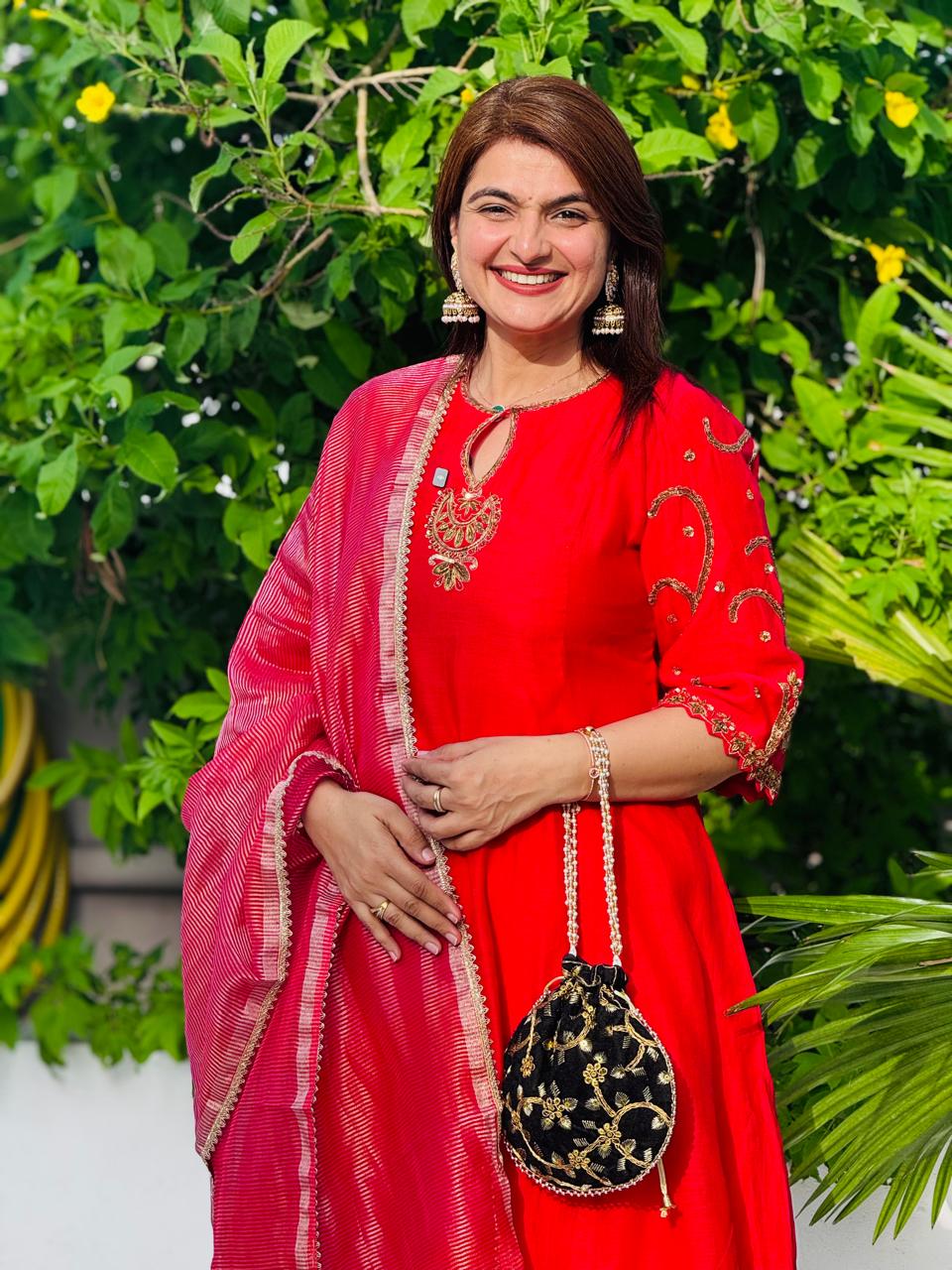 Red Banarsi Mul Chanderi Suit Set