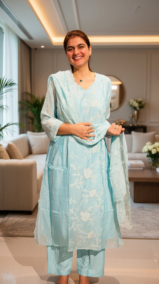 Zoya Aqua Floral Suit Set