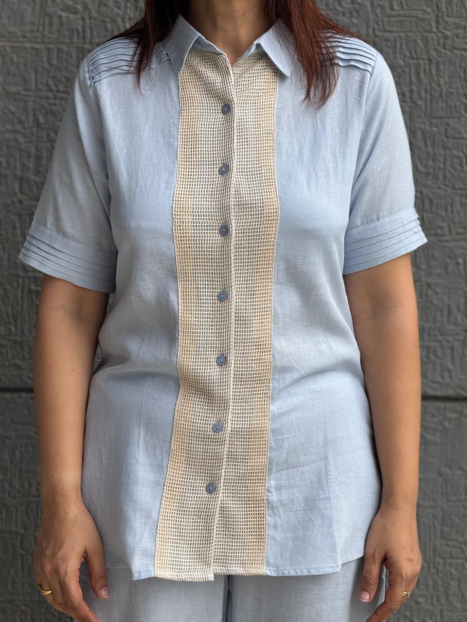 Powder Blue Crochet-Panel Cotton Co-ord Set