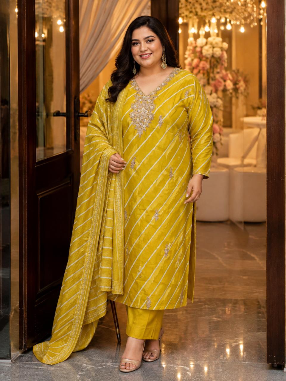 Mustered Yellow Cotton Suit Set