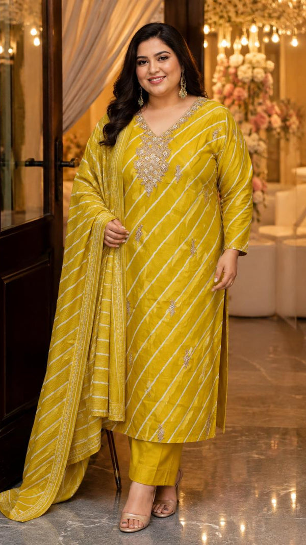 Mustered Yellow Cotton Suit Set