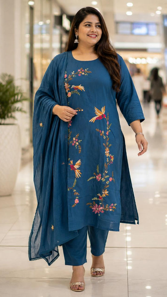 Teal Bloom Ethnic Cotton Suit Set