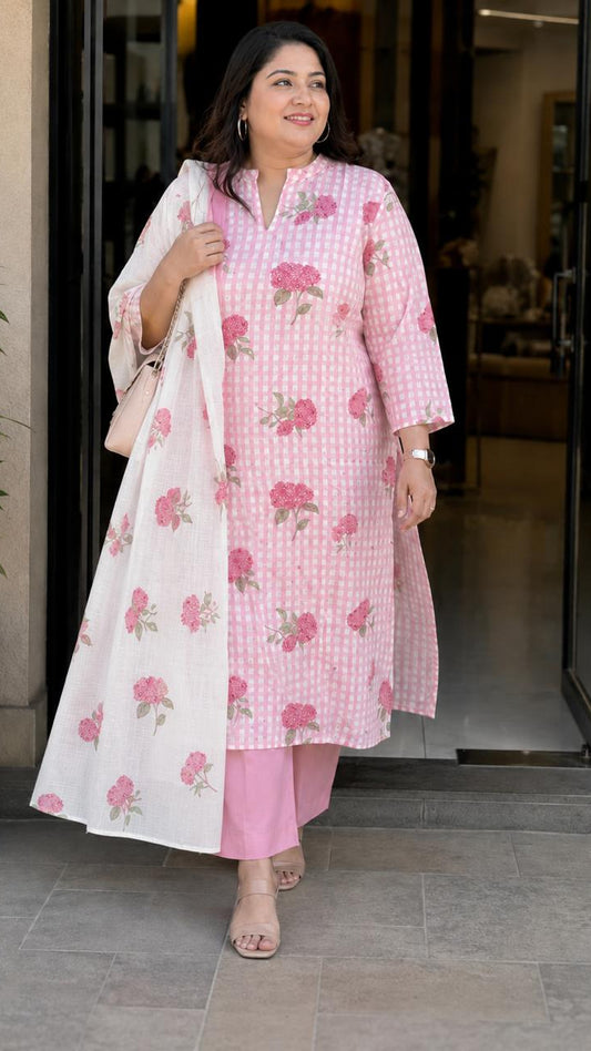 Blush Pink Floral Cotton Kurta set