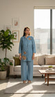 Sky Blue Floral Appliqué Cotton Co-ord Set