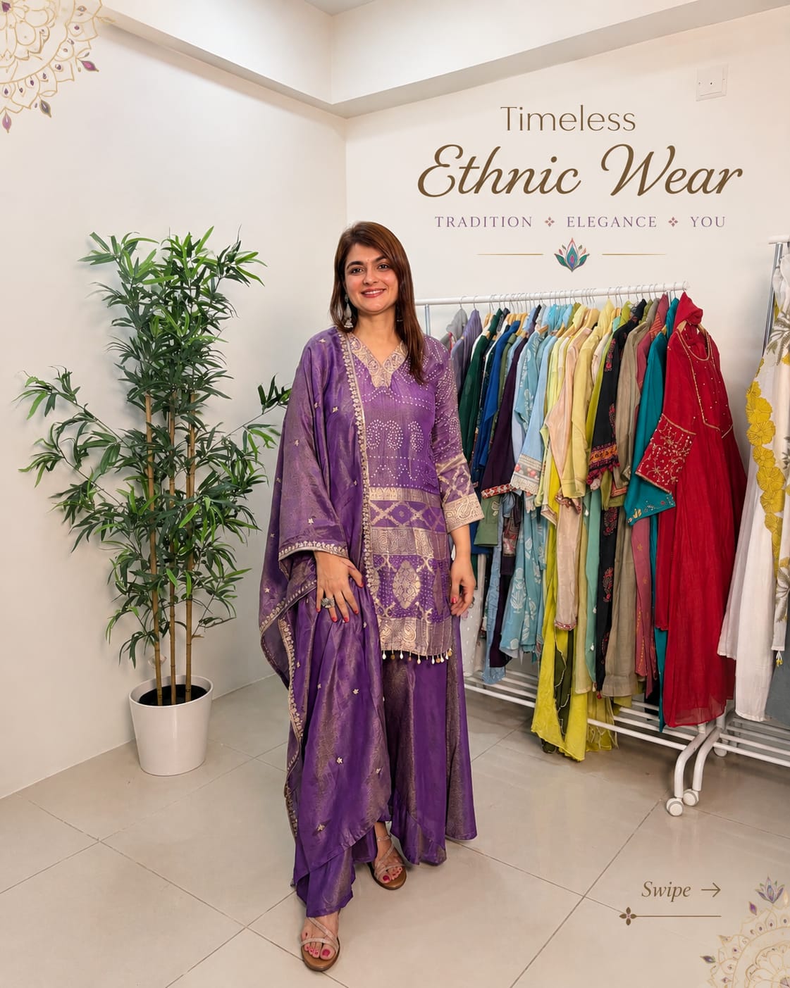 Royal Purple Embroidered Festive Kurta Palazzo Set with Dupatta