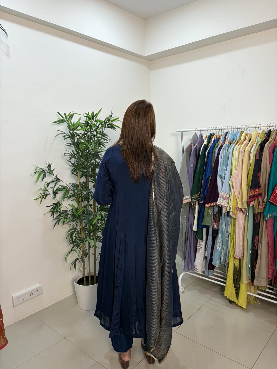Midnight Navy Blue Embellished Suit Set with Dupatta