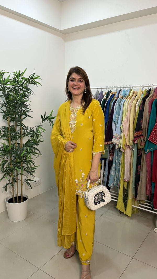 Mustard Yellow Embellished Festive Suit Set with Dupatta