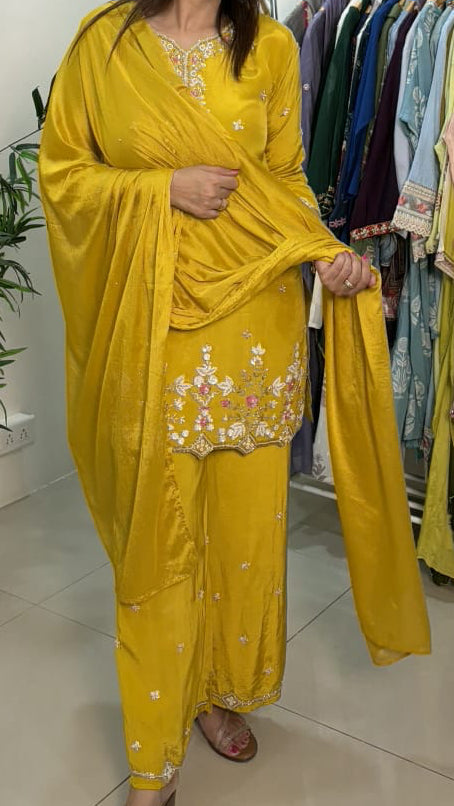 Mustard Yellow Embellished Festive Suit Set with Dupatta