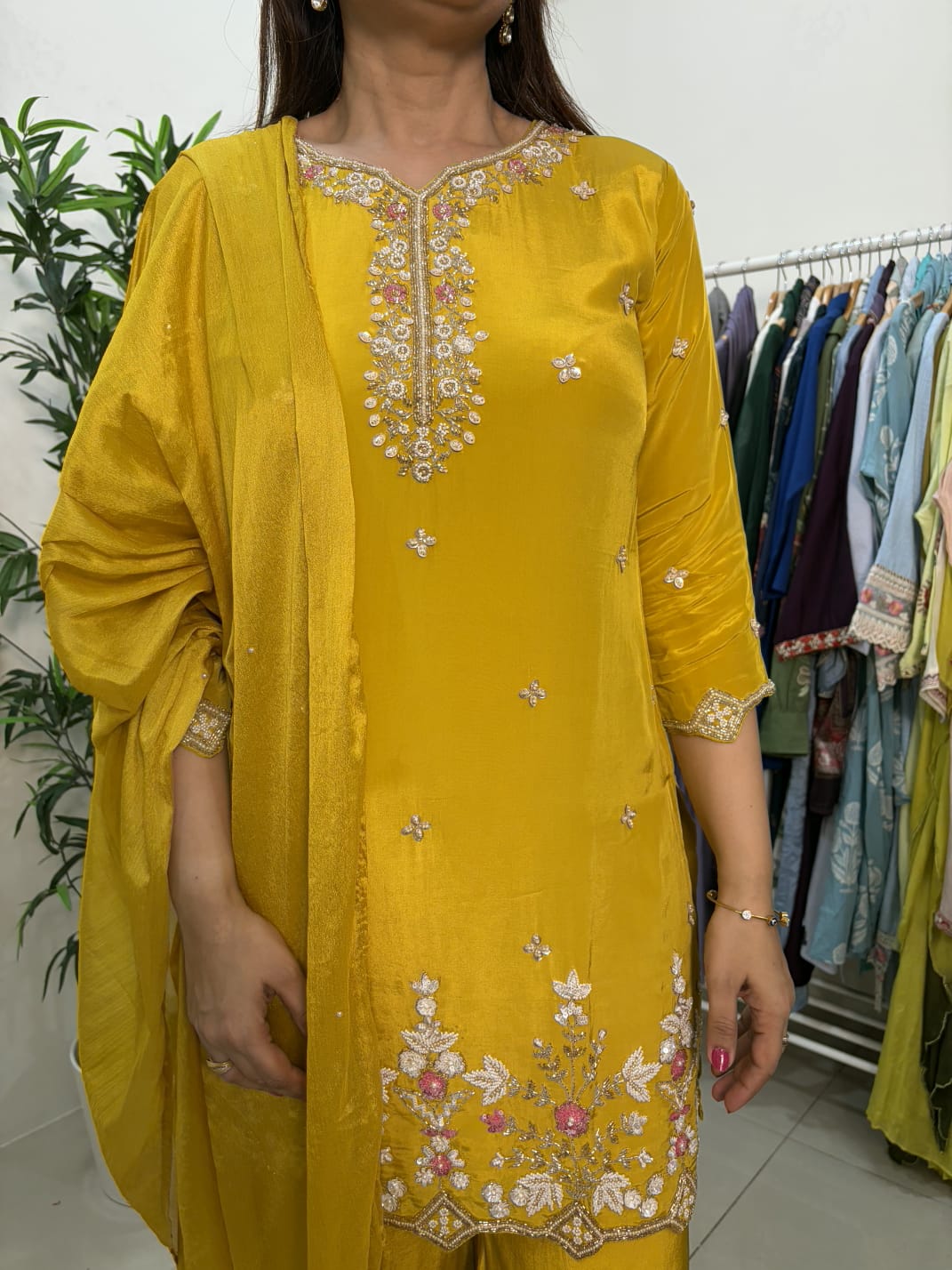 Mustard Yellow Embellished Festive Suit Set with Dupatta