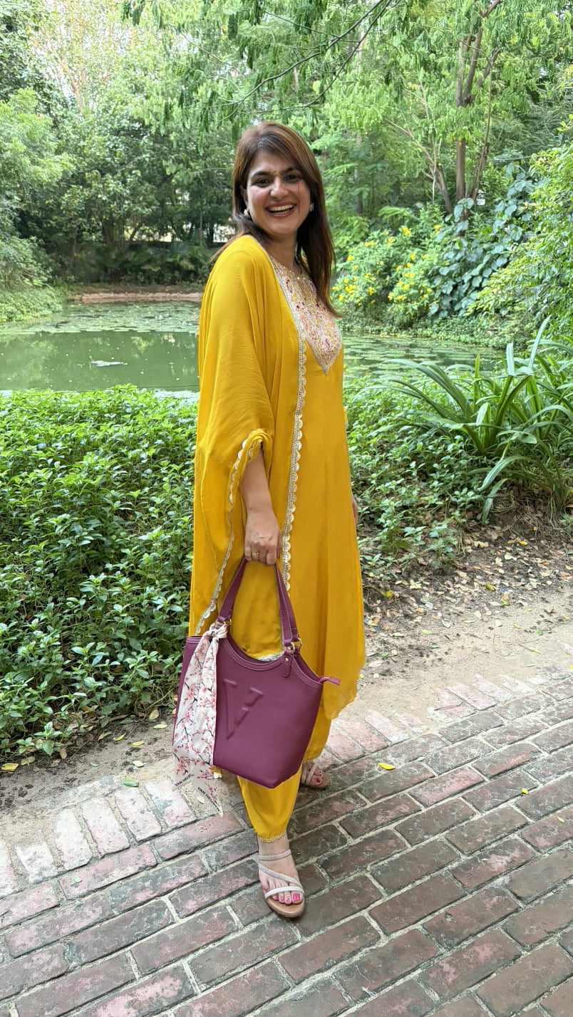 Mustard Yellow Embroidered Festive Kurta Palazzo Set with Dupatta