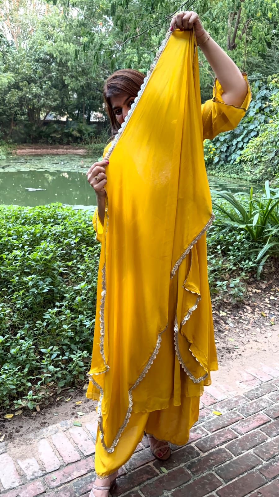 Mustard Yellow Embroidered Festive Kurta Palazzo Set with Dupatta